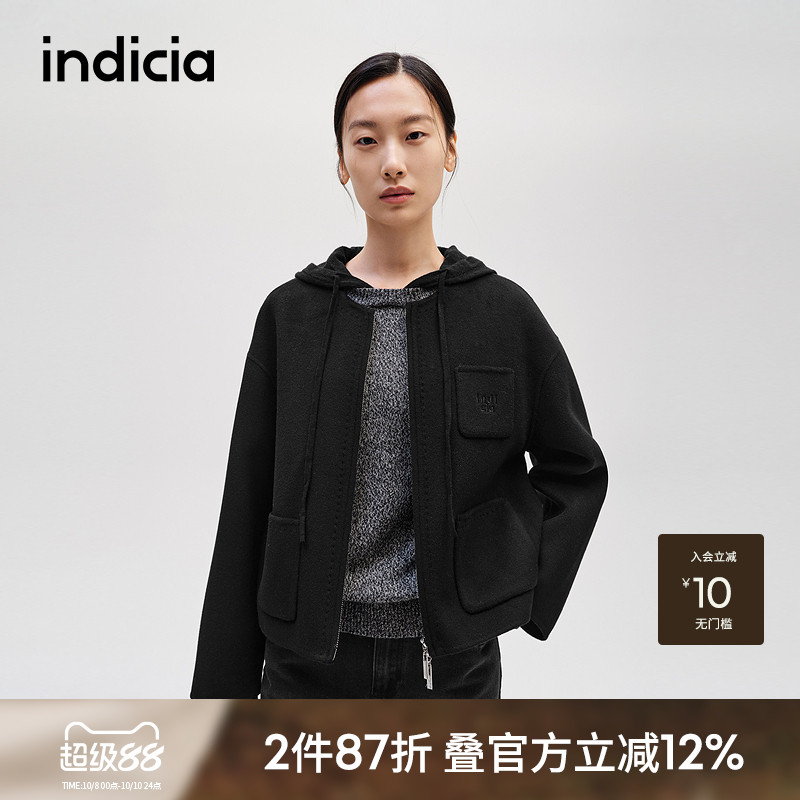 indicia标记山羊绒短款呢大衣