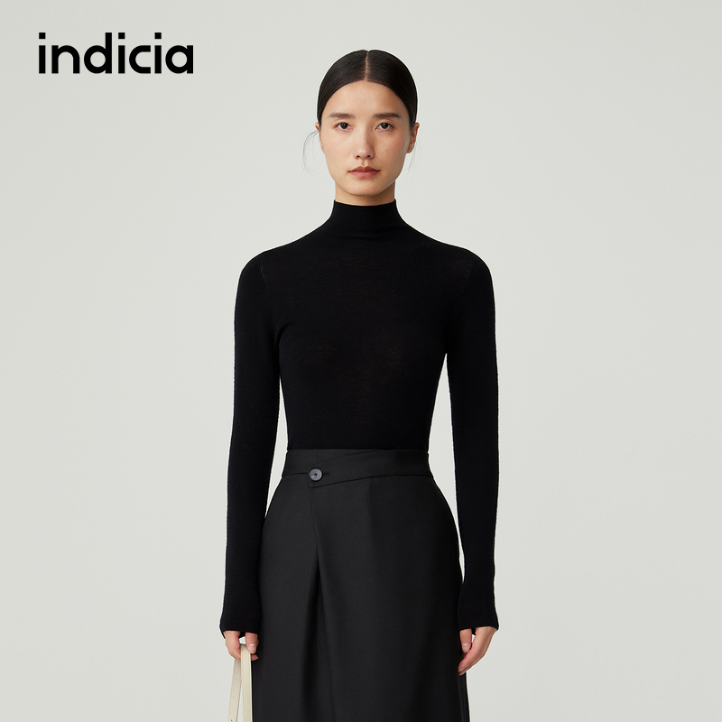 标记针织衫indicia简约高领