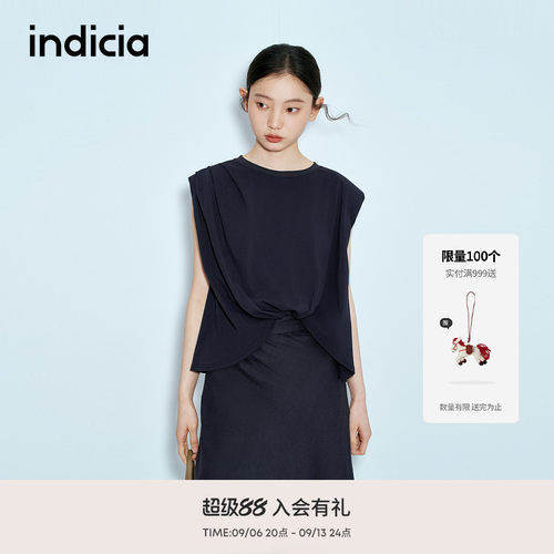 indicia标记商场同款夏季新款扭褶设计感无袖连衣裙F2B5LQ204C
