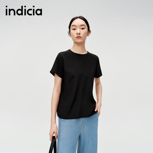 indicia标记轻薄舒适桑蚕丝短袖