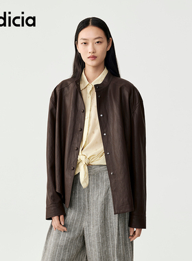 indicia标记商场同款25秋新款宽松巧克力棕皮衣夹克F2C5PY380F