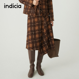 indicia标记商场同款 格纹半裙绵羊毛a字半身裙女5D311QZ608F 冬季