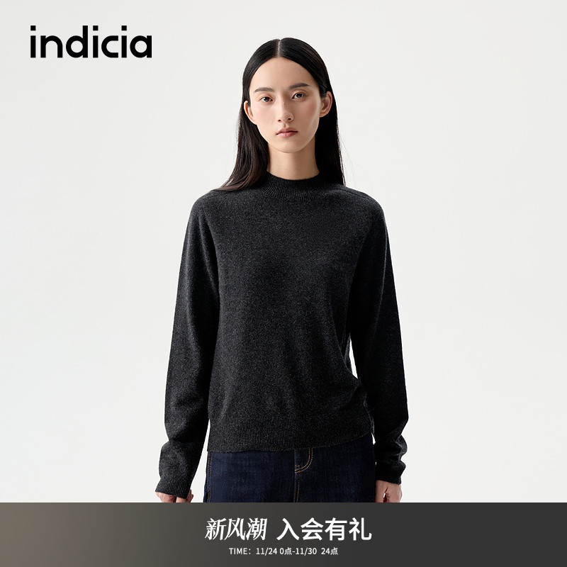 indicia标记25冬新款纯色宽松绵羊毛休闲针织衫打底L2D5ZZ211