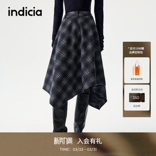 indicia标记2025冬季 灵动不规则裙摆艺术感格纹半裙L2D5QZ256 新款