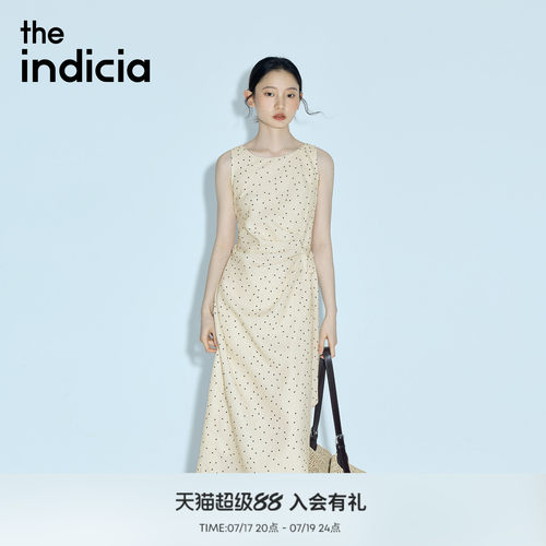 indicia标记2026夏新款复古法式波点收腰气质无袖连衣裙L2B6LQ090