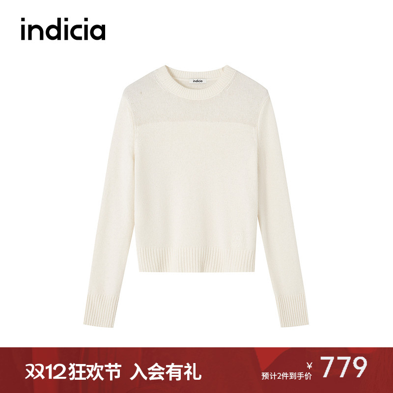 indicia标记商场同款简约白色圆领针织打底衫氛围感F2D4MS764C