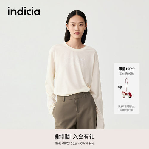 indicia标记商场同款春秋新款百搭舒适长袖字母T恤上衣F2C5TX288F