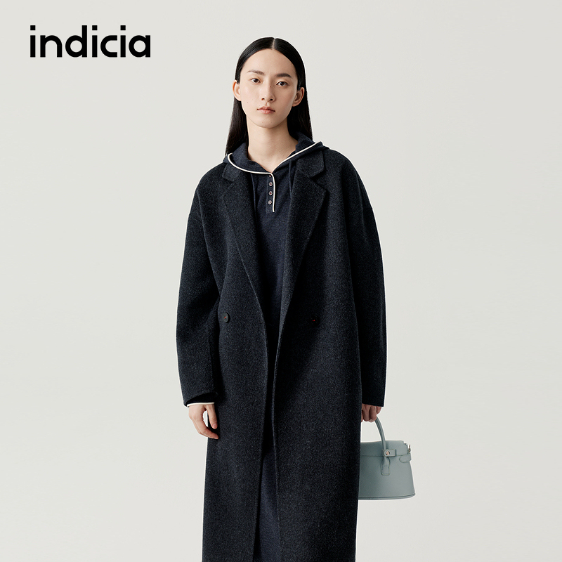 indicia标记羊绒羊毛长款大衣