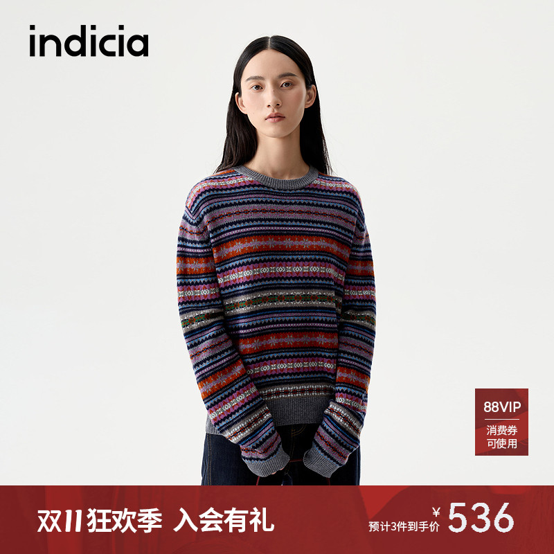 indicia标记2025冬季新款简约大方多彩复古俏皮针织毛衫L2D5MS230