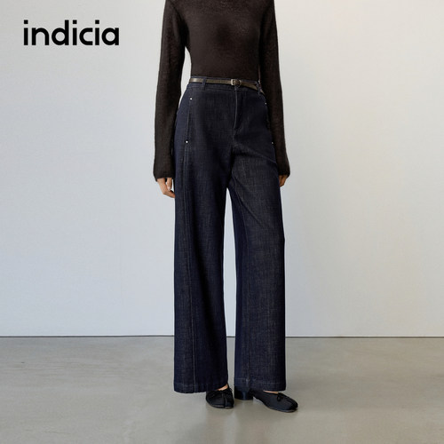 indicia标记商场同款2026秋季新款藏青高腰阔腿牛仔裤H2C6NK175F