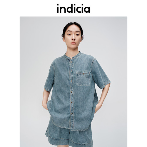 indicia标记简约宽松牛仔衬衫