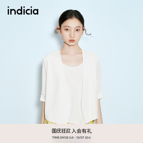 indicia标记商场同款夏季新款气质简约轻薄V领西装外套F2B5XZ299N
