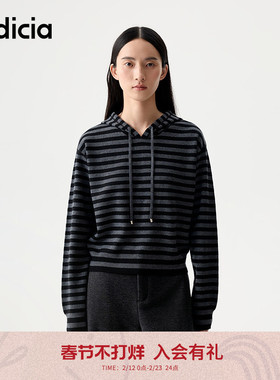 indicia标记25冬新款韩版奥利奥撞色条纹宽松连帽针织衫L2D5ZZ234