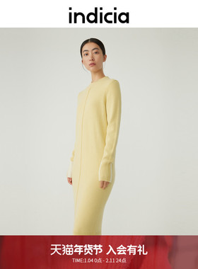 indicia标记商场同款秋冬绵羊毛针织时尚大气纯色长裙5D311LQ614F