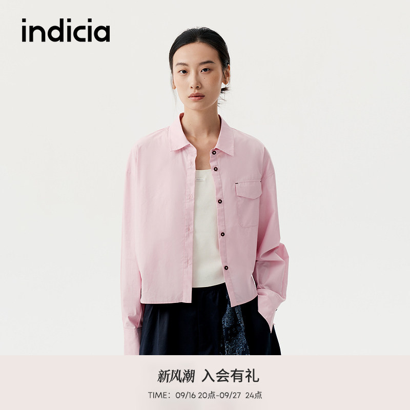indicia标记商场同款2025秋新款韩版减龄粉色短款衬衫F2C5CS372C图片