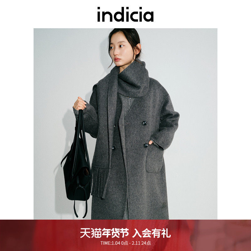 【带围巾】indicia标记冬季时髦气质毛呢外套长款大衣L2D4DY189,女装/女士精品,毛呢外套,淘宝优惠券,粉丝福利购,淘宝优惠卷