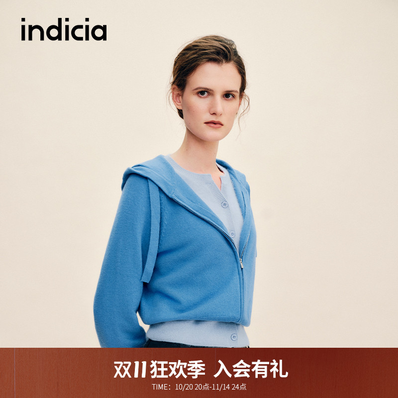 indicia标记商场同款2025冬新款简约百搭连帽针织开衫 F2D5KS472F