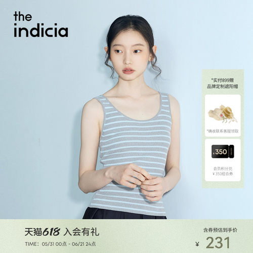 indicia标记2026夏季新款清爽慵懒休闲蓝灰条纹撞色背心L2B6BX107