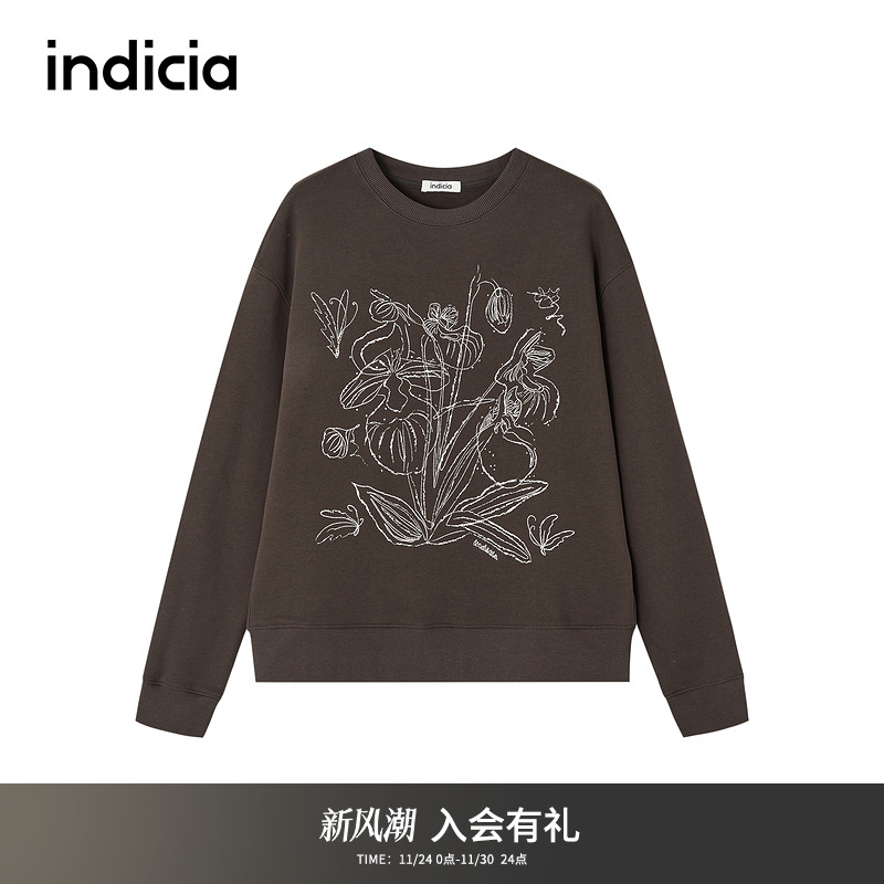 indicia标记商场同款童趣印花水洗做旧宽松休闲卫衣F2D4WY791N