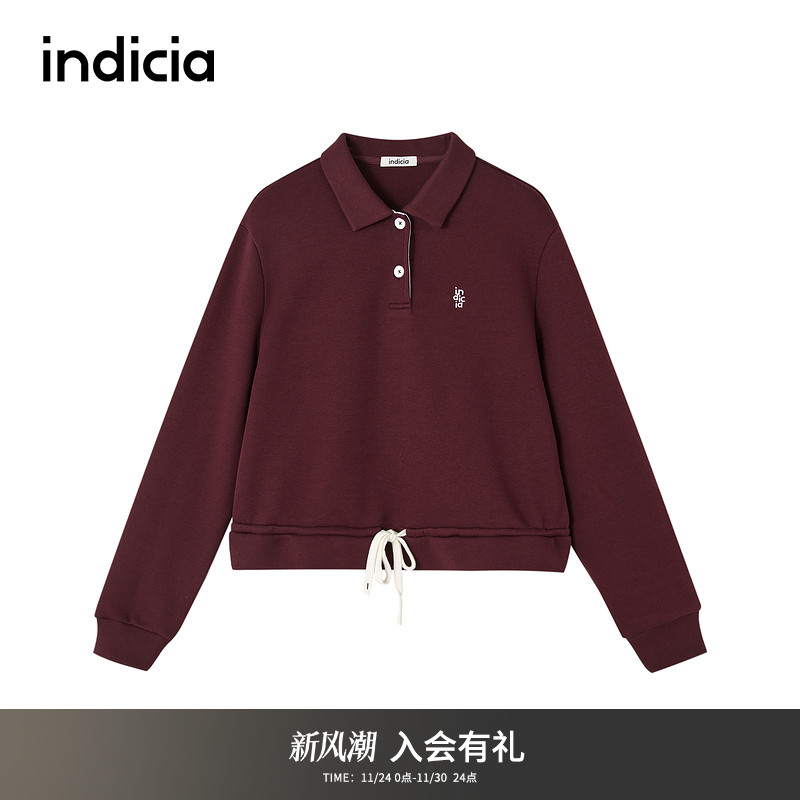 indicia标记商场同款logo刺绣polo系带休闲设计感卫衣F2D4WY789N