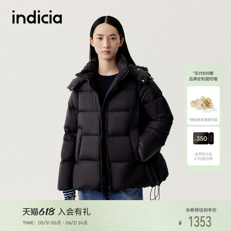 【泡芙羽绒】indicia标记冬90鸭绒保暖面包黑色中长羽绒服YR810F