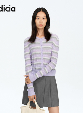 indicia标记商场同款25春新款通勤紫色条纹圆领针织衫F2A5KS031C