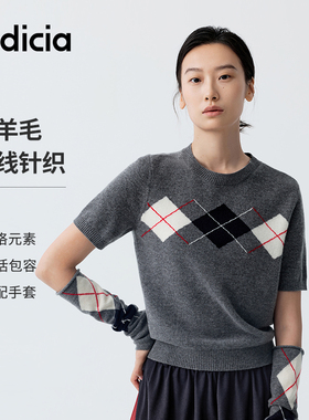 indicia标记商场同款2026春新款韩系少女菱格纹针织衫 F2A6ZZ007C
