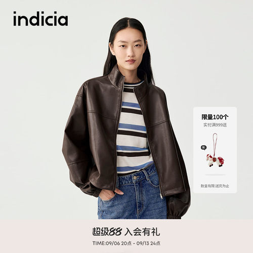 indicia标记商场同款2025冬新款率性时髦廓形皮衣外套F2C5PY407N