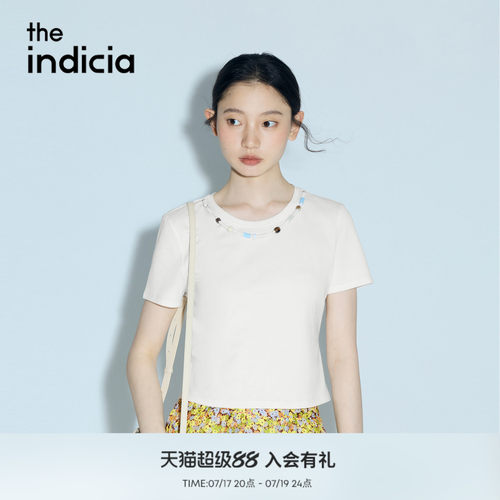 the indicia标记2026夏新款设计感串珠装饰正肩短袖T恤 L2B6TX112