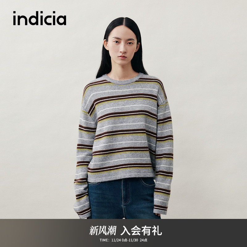 indicia标记2025冬季新款慵懒随性温暖条纹肌理减龄毛衫L2D5MS281