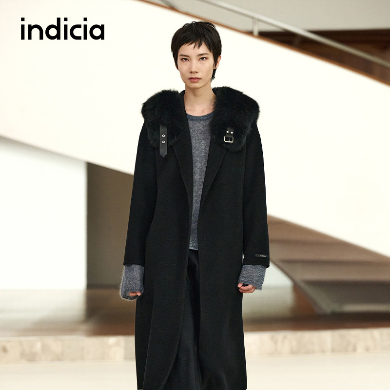 indicia标记商场同款2025冬新款轻奢狐狸毛毛领呢大衣 F2D5DY488F