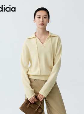 indicia标记商场同款2026春季新款清新奶黄色v领针织衫F2A6ZZ010F