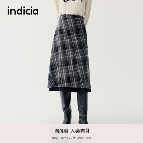 indicia标记商场同款冬季新款优雅格纹复古半身裙 F2D5QZ571C