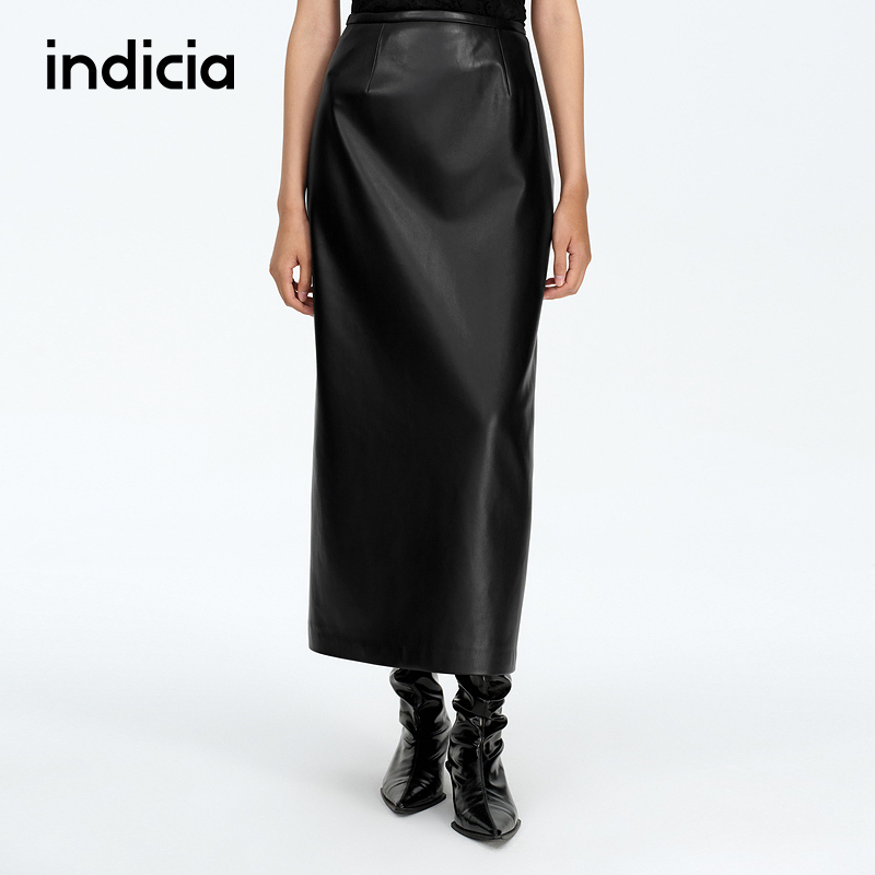 indicia标记商场同款25春新款时尚设计感高腰直筒皮裙F2A5QZ012C