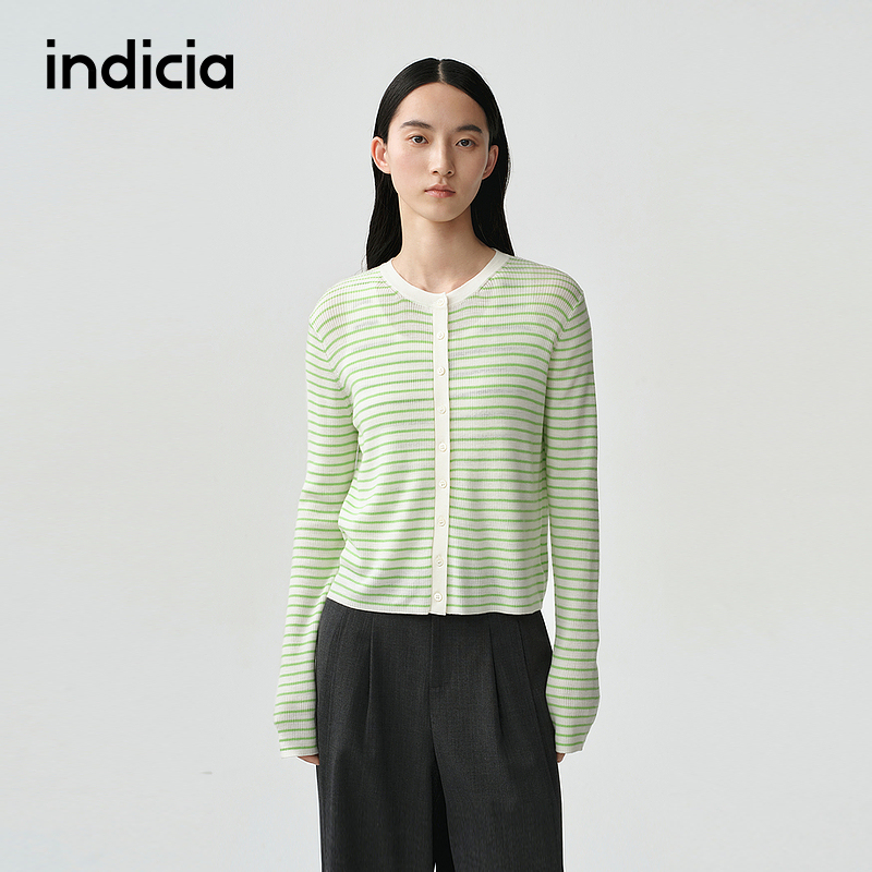 indicia标记商场同款25秋季新款小清新撞色条纹针织衫F2A5ZZ061F