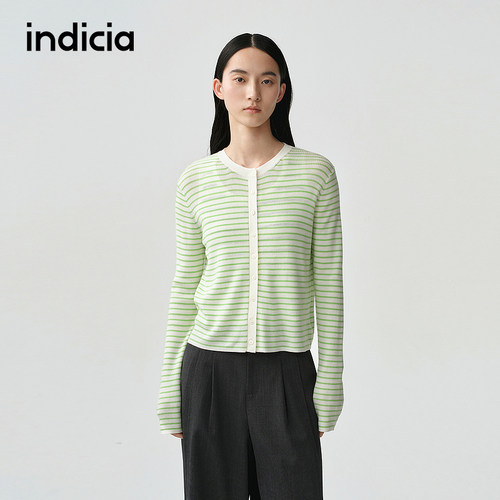 indicia标记商场同款春秋季新款小清新撞色条纹针织衫F2A5ZZ061F