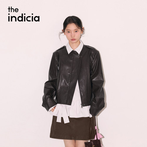the indicia标记2026秋季新款复古做旧可拆袖设计皮衣 L2C6PY234Z