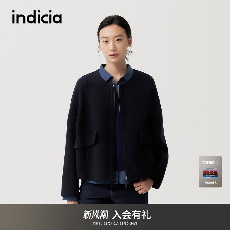 indicia标记山羊绒短款呢大衣