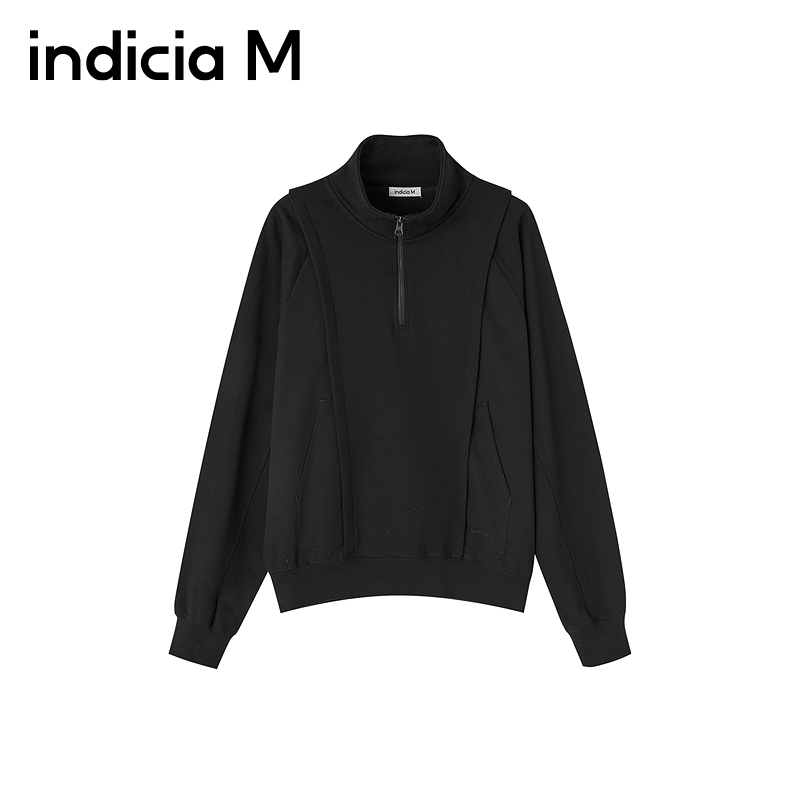 indiciaM标记男装商场同款polo领半拉链百搭黑色卫衣M6A410WY082