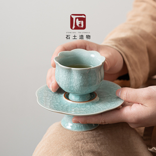 宋式茶盏茶杯主人杯汝窑开片可养个人单杯钧窑品茗杯陶瓷功夫茶具