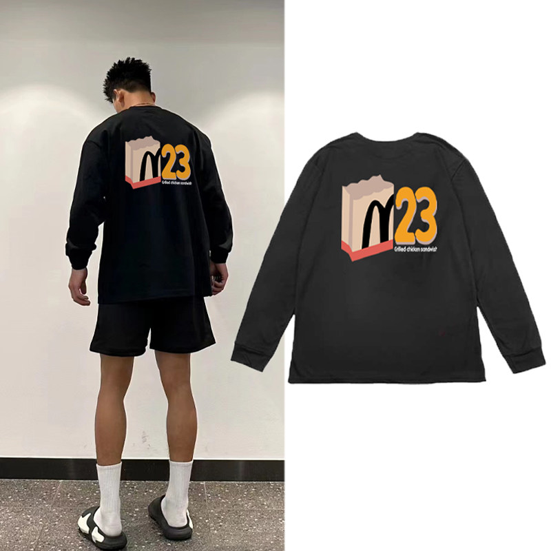 美式速干长袖麦当劳T恤高街潮牌趣味T恤上衣秋季宽松运动麦门嘻哈