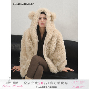 LulusMiracle 皮毛一体羊驼绒毛毛外套女圣诞连帽上衣 小羊肖恩