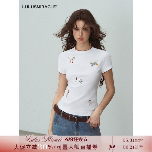LulusMiracle【野生小咪】多巴胺显瘦短袖印花减龄t恤披肩上衣女