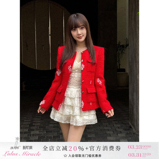 收腰小香风红色粗呢外套女春冬 过年中式 Lulusmiracle 新岁洋装