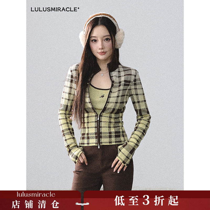Lulusmiracle【变奏格纹 】英伦风格纹羊毛夹克外套+微喇牛仔裤