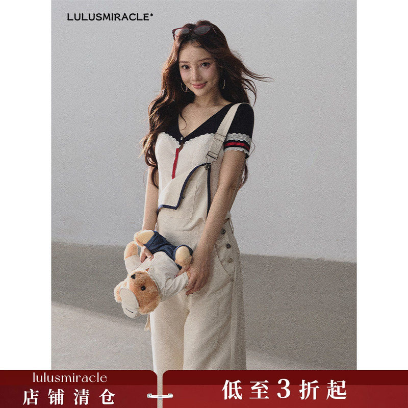 LulusMiracle【美式甜豆】夏季新款少女感减龄牛仔背带裤休闲裤子