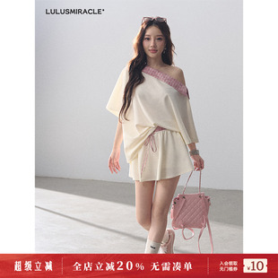 LulusMiracle 百利甜莓 甜美少女感宽松斜肩上衣短裤 裙减龄套装