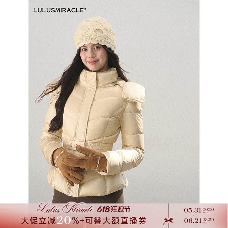 Lulusmiracle【轻暖胶囊】修身收腰铂金色立领显瘦排骨羽绒服短款