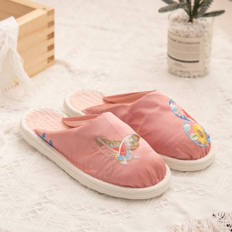 手工缝制千层底包头拖鞋四季静音家居布艺软底办公室月子养生布鞋