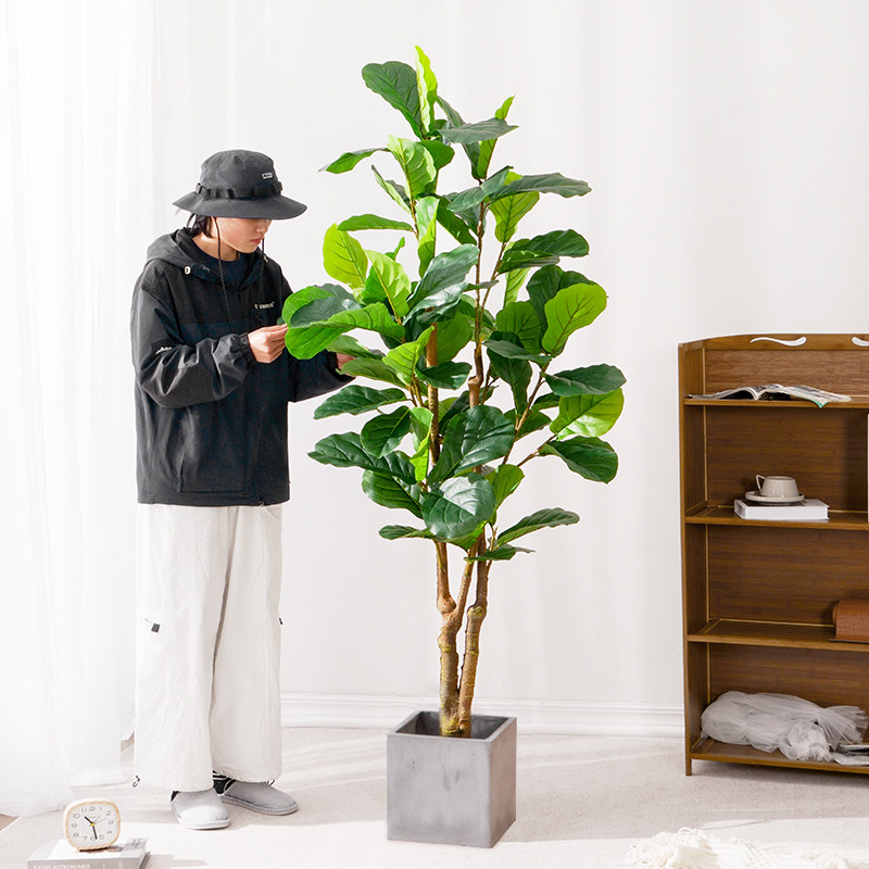 北欧彷真绿植室内客厅家居落地摆件琴叶榕盆栽造景装饰假植物盆景